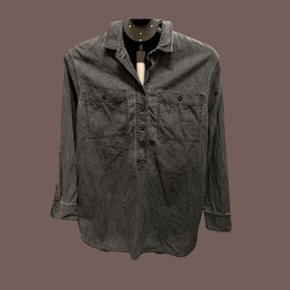 Madewell Women's Gray Washed Button-Up Cotton Pullover Top Size S - Picture 1 of 5